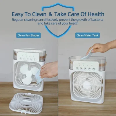 10-Inch Desktop Water Mist Fan – Portable Humidifier Air Cooler with 5-Hole Spray, 3 Speed Modes, and LED Night Light (Not Rechargeable)